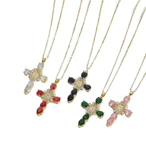 Gold Cross Necklaces for Women, Men & Crucifix Necklaces - Dainty Virgin Mary Necklace with Rhinestone Decor, Zinc Alloy & Artifice, Unisex Accessory