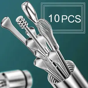 10-Piece Ear Cleaning Tool Set, Stainless Steel Rotating Spoon, Daily Care Cleaning Utensils, Home Use, Available in 1/2/3 Sets