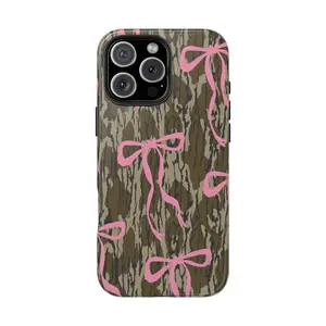 iPhone 16 Pro Max Tough Case for iPhone, Pink Bow Ribbon  Bottomland Phone Case iPhone 16 Pro, 15Pro, 14, 13, 12, 11, 8, XR Mini, Pro Max, Plus Accessories Protection