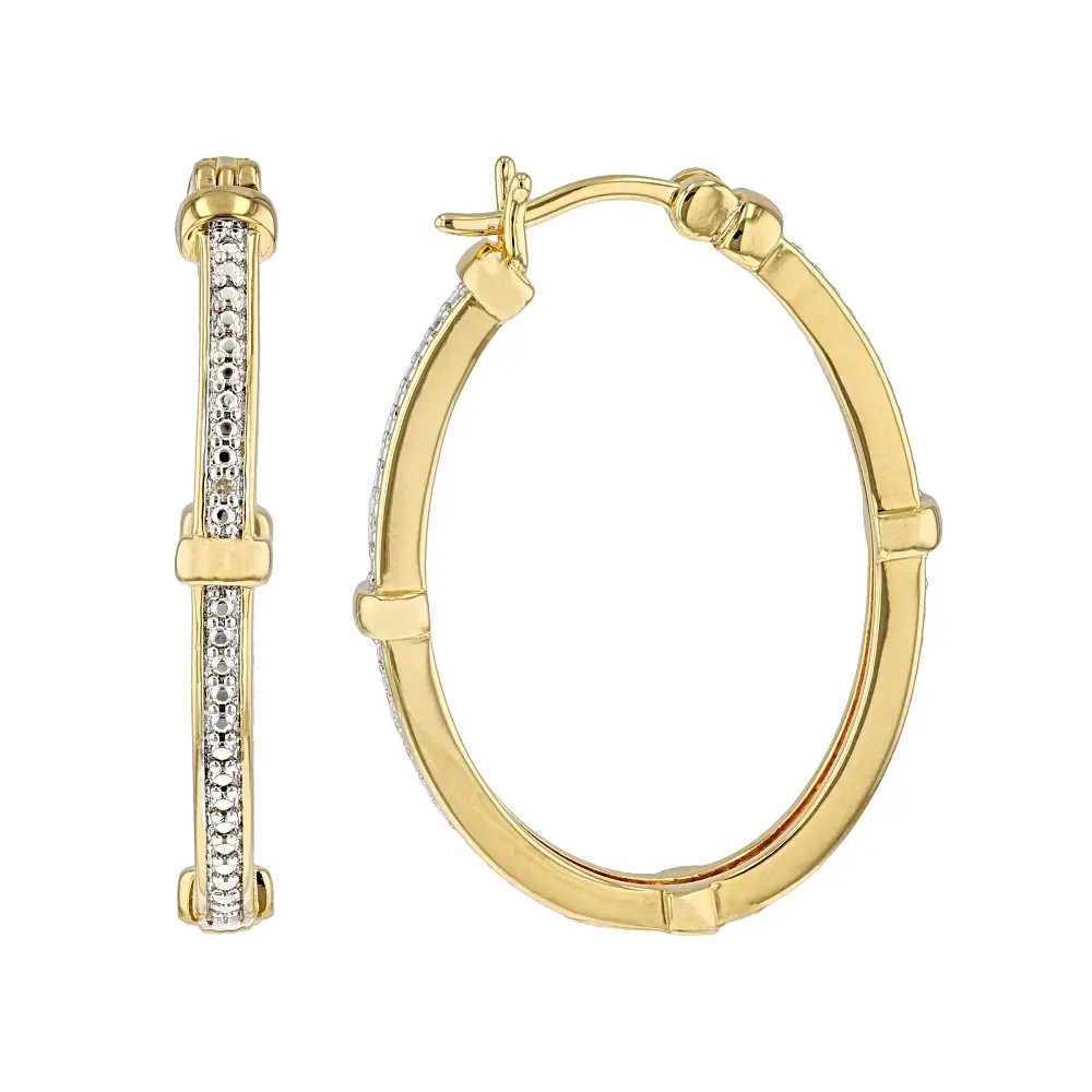 JTV White Diamond Accent 14k Yellow Gold Over Brass Hoop Earrings
