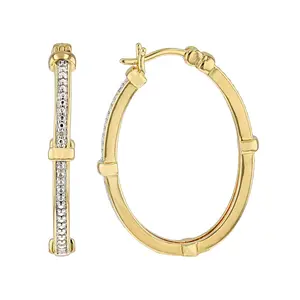 JTV White Diamond Accent 14k Yellow Gold Over Brass Hoop Earrings