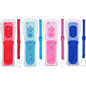 4 Packs Classic Remote Controller Compatible for Wii Wii U Console, Gamepad with Soft  Sleeve and Wrist Strap (Red+Blue++Dark Blue)