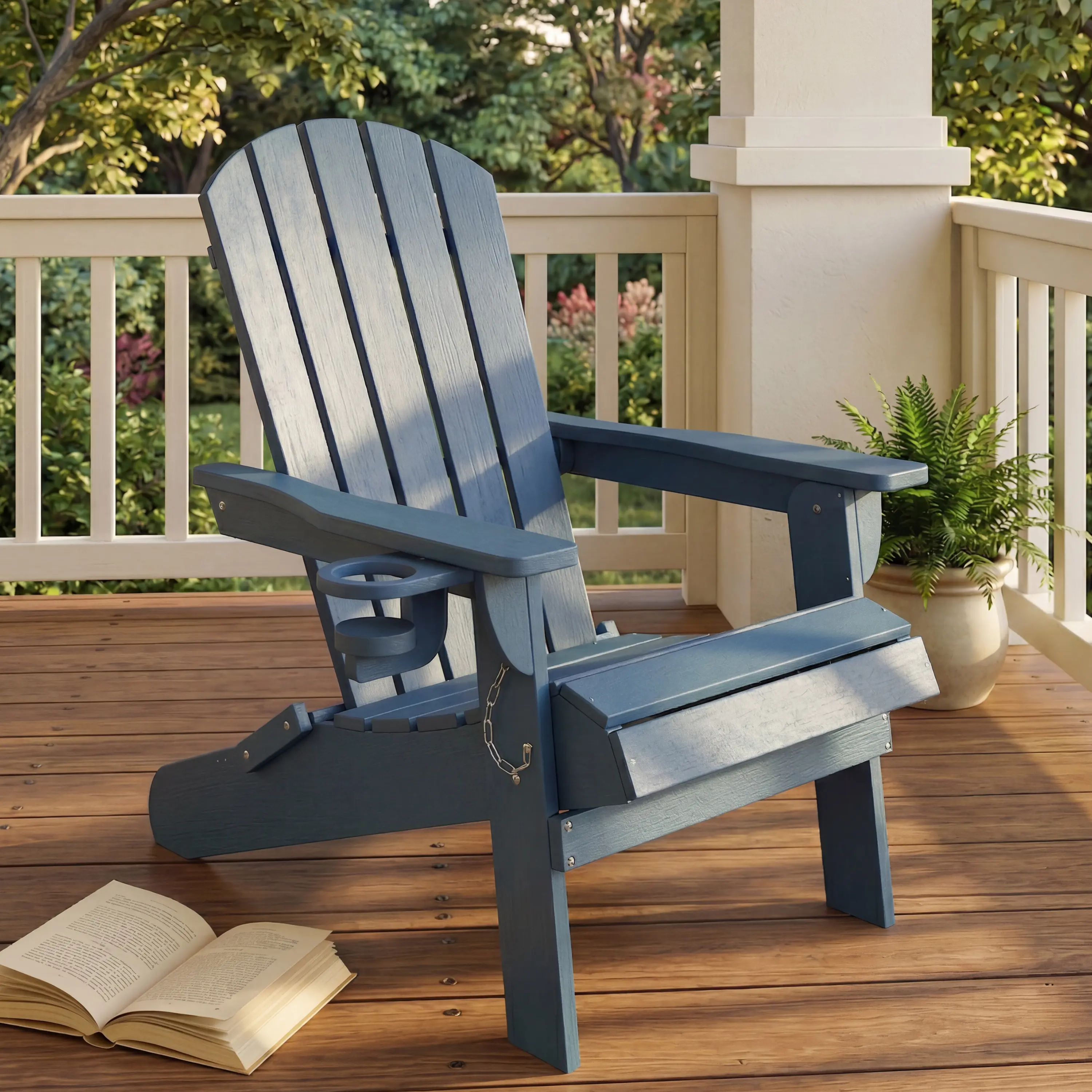 Walsunny Folding Adirondack Chair 1PC, HDPE All-Weather Fire Pit Chairs, Plastic Adirondack Chairs with  Cup Holder, Outdoor Lawn Chair for Patio Garden Grey