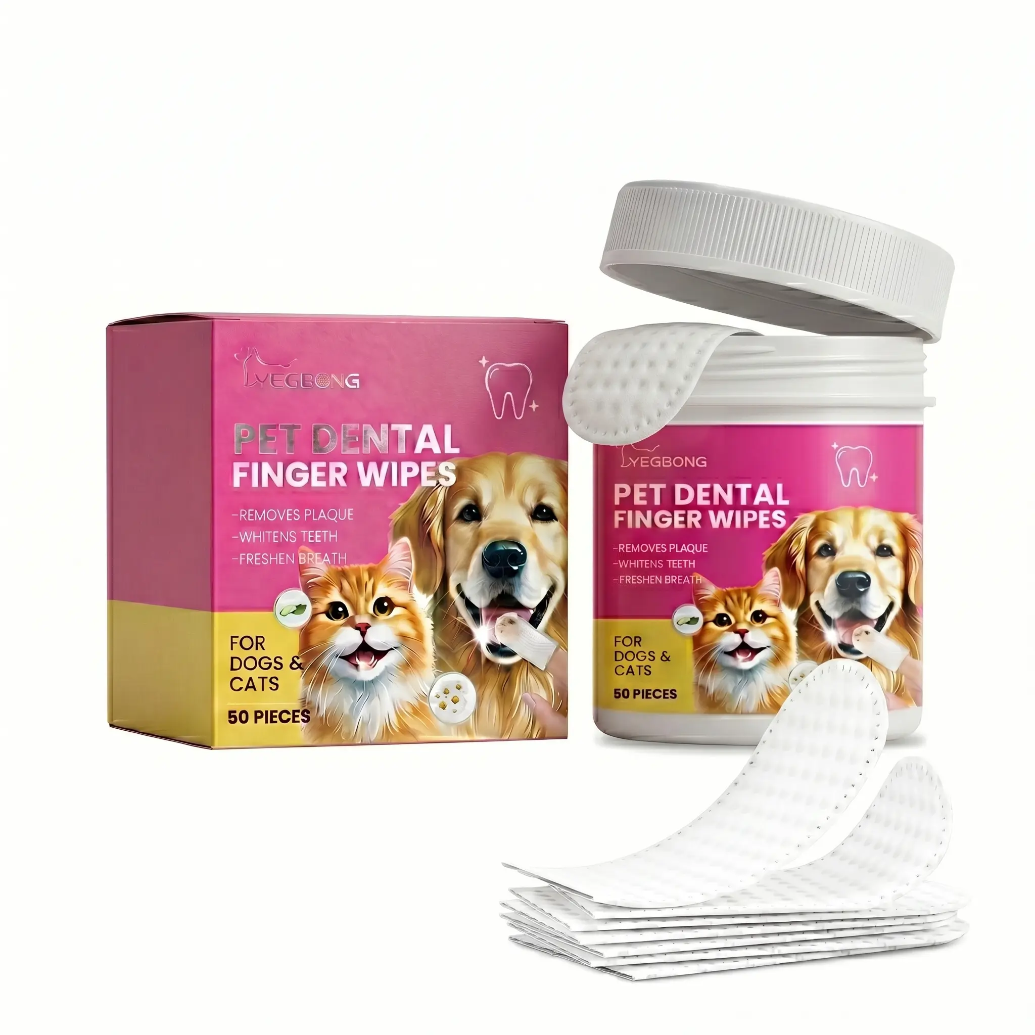 Pet Tooth Cleaning Finger Wipes, Cat And Dog Teeth Gum Tartar Cleaning for Teeth & Fresher Breath in 60 Seconds