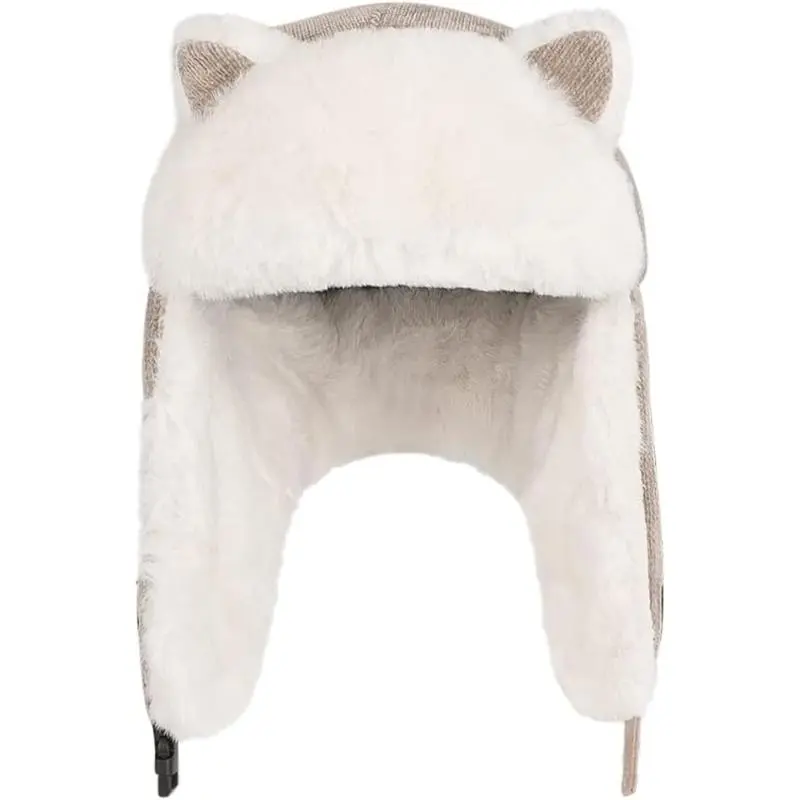 Female Winter Beanie Hat - Universal Trapper Ushanka Cap (54-56cm Head Circumference), Fleece Earflaps, Cat Ears, Warm Fur, Adjustable Hook & Loop Chin Strap, Ideal for Skiing, Perfect Gift for Birthdays, Adjustable Strap, Outdoor Sports, Soft And Cozy, V