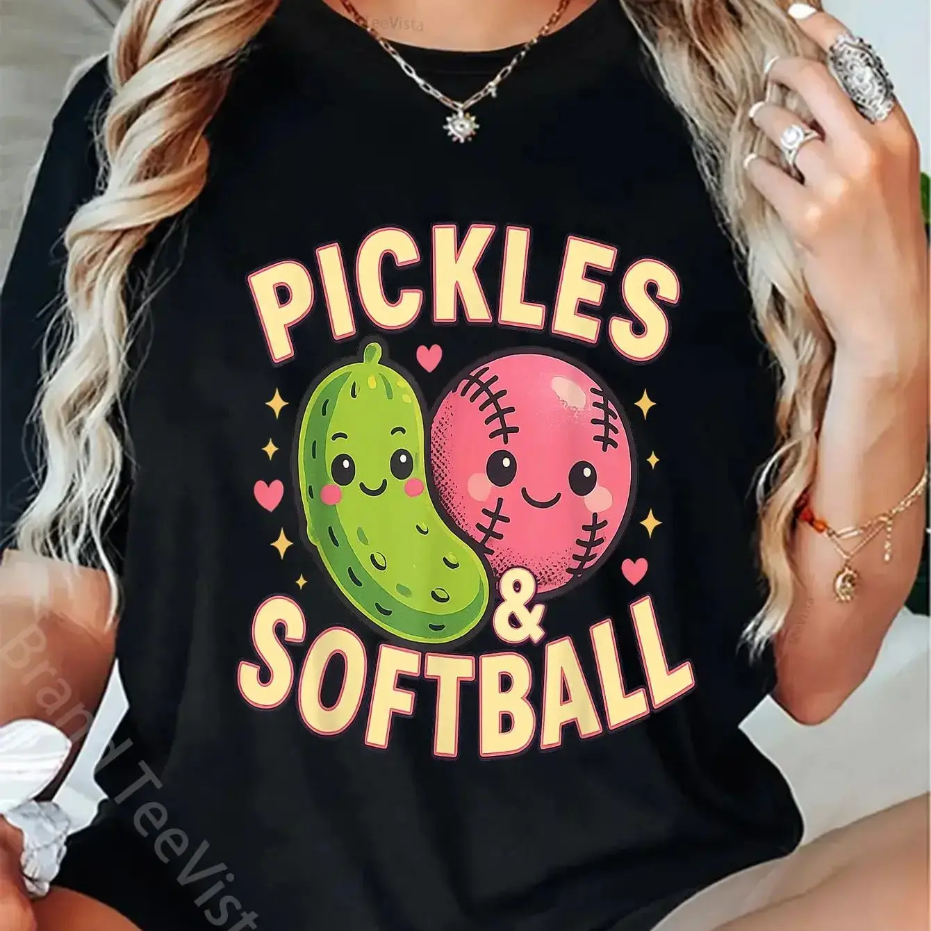 100% Cotton Unisex Softball Tees by K Pickles And Softball Player T-Shirt Casual Graphic Printed Vintage Tshirt zzw06