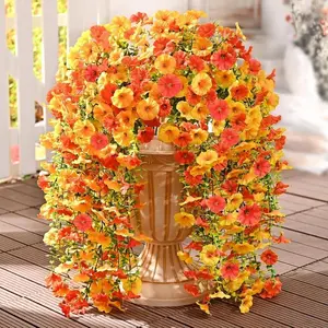 Artificial Fake Hanging Flowers for Outdoor Spring Decor, 2 or 4 Pack Faux Silk Daisy with Eucalyptus Leaves, UV Resistant & Realistic for Indoor & Outdoor Use. Perfect for home, porch, patio, balcony, yard, and planter decoration.