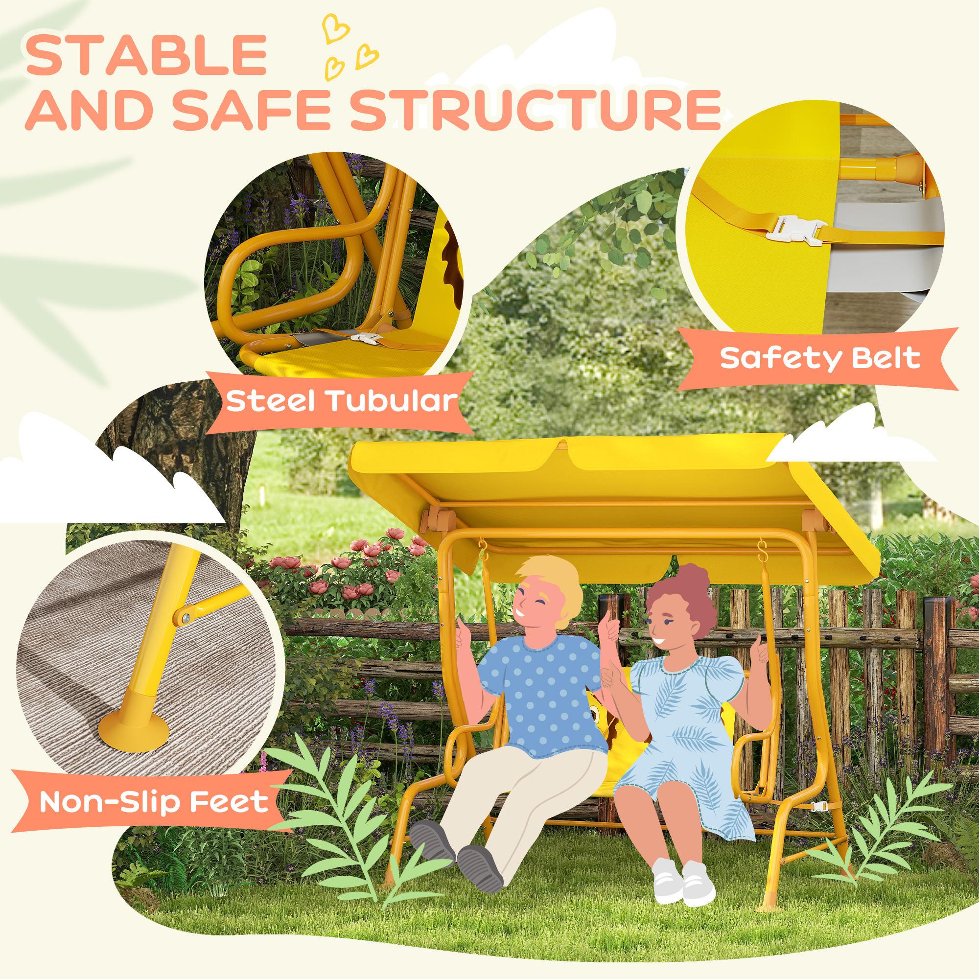 Safe & Fun Kids' Swing Chair! Yellow Patio Swing with Adjustable Canopy & Safety Belt – Perfect for Garden, Poolside or Balcony