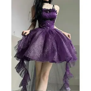 French Style Sweet Halter Dresses for Women Evening Retro Princess Vestidos Mujer Summer Lolita Kawaii Elegant Party Dress