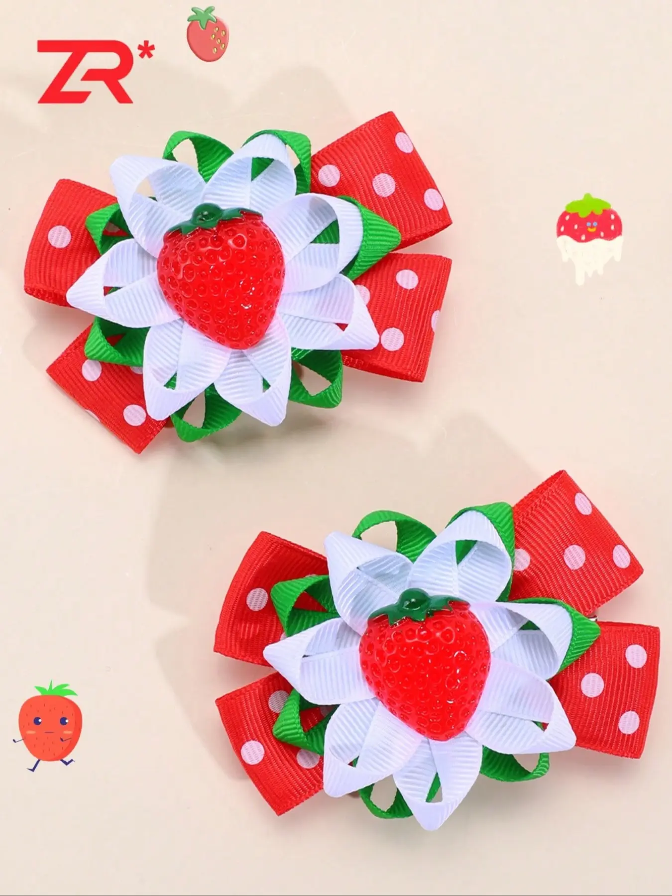 Sweet Cute Strawberry Hair Bow Clips for Girls & Teens, Kawaii Hair Clips, Fruit Design Barrettes, Everyday Use Hair Accessory Set