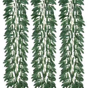 3 Strands Odorless Artificial Olive Leaf Vines, 73'' Silk Ivy Vine Garland with Green Leaves,    Greenery Decor for , Bedroom, Wall, Party, Wedding Decoration.