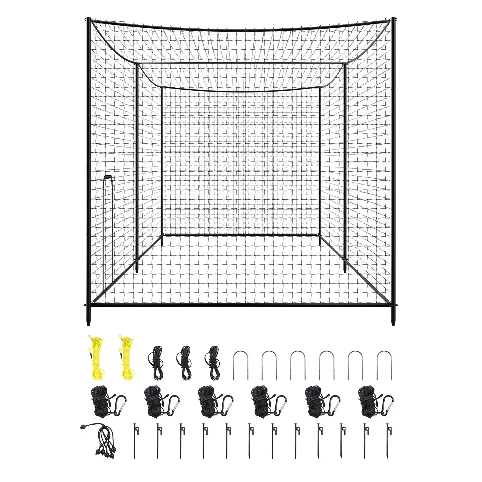 VEVOR XH-35x10x10ft Freestanding Portable Baseball Batting Cage, 35 ft Outdoor Training Equipment with 45-Ply Knotted HDPE Mesh Netting, Long Positioning Ropes, Carabiners, Hook Loops & Durable Construction for Adults, Carabiner, Indoor Outd.