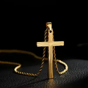 Cross Necklace for Men, Silver Black Gold Stainless Steel Cross Pendant Necklace for Men Rope Chain 18-26 Inch
