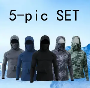 Men's 5-Piece Quick Dry Activewear Set - Sunproof Hoodie, Breathable Face Mask, Quick-Drying Fishing Tee, Activewear T Shirt, Gym Athletic Outfit, Gym Outfit Inspo, Father's Day Gift
