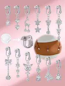 Non-Piercing Cz Fake Belly Piercing with Butterfly Clip On, Elegant Party Accessory with Silicone Pain-Relieving Pad