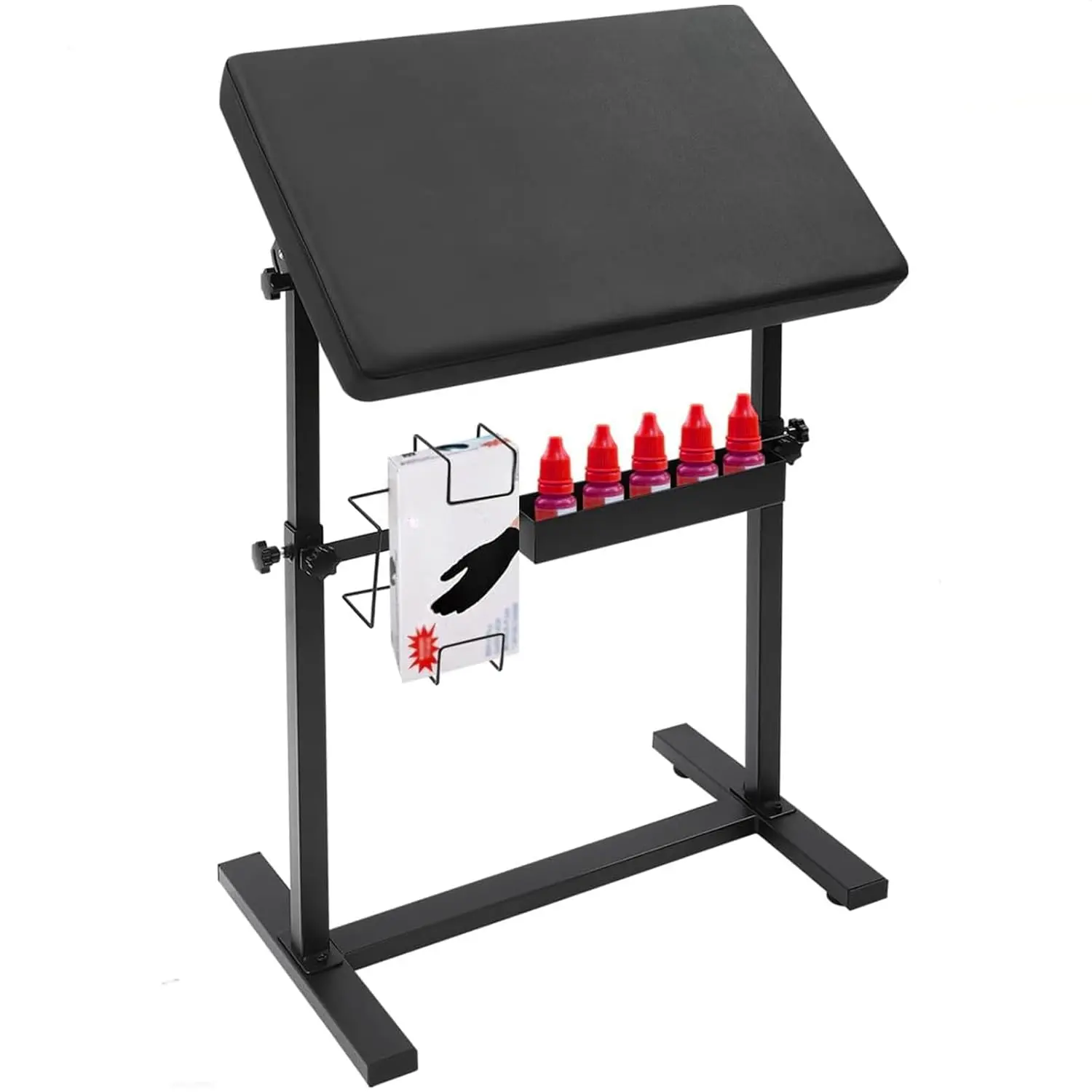 Large Tattoo Armrest Stand with PU Leather Soft Sponge Rack and Storage Compartment, Adjustable Height & Angel for Tattoo Station Equipment