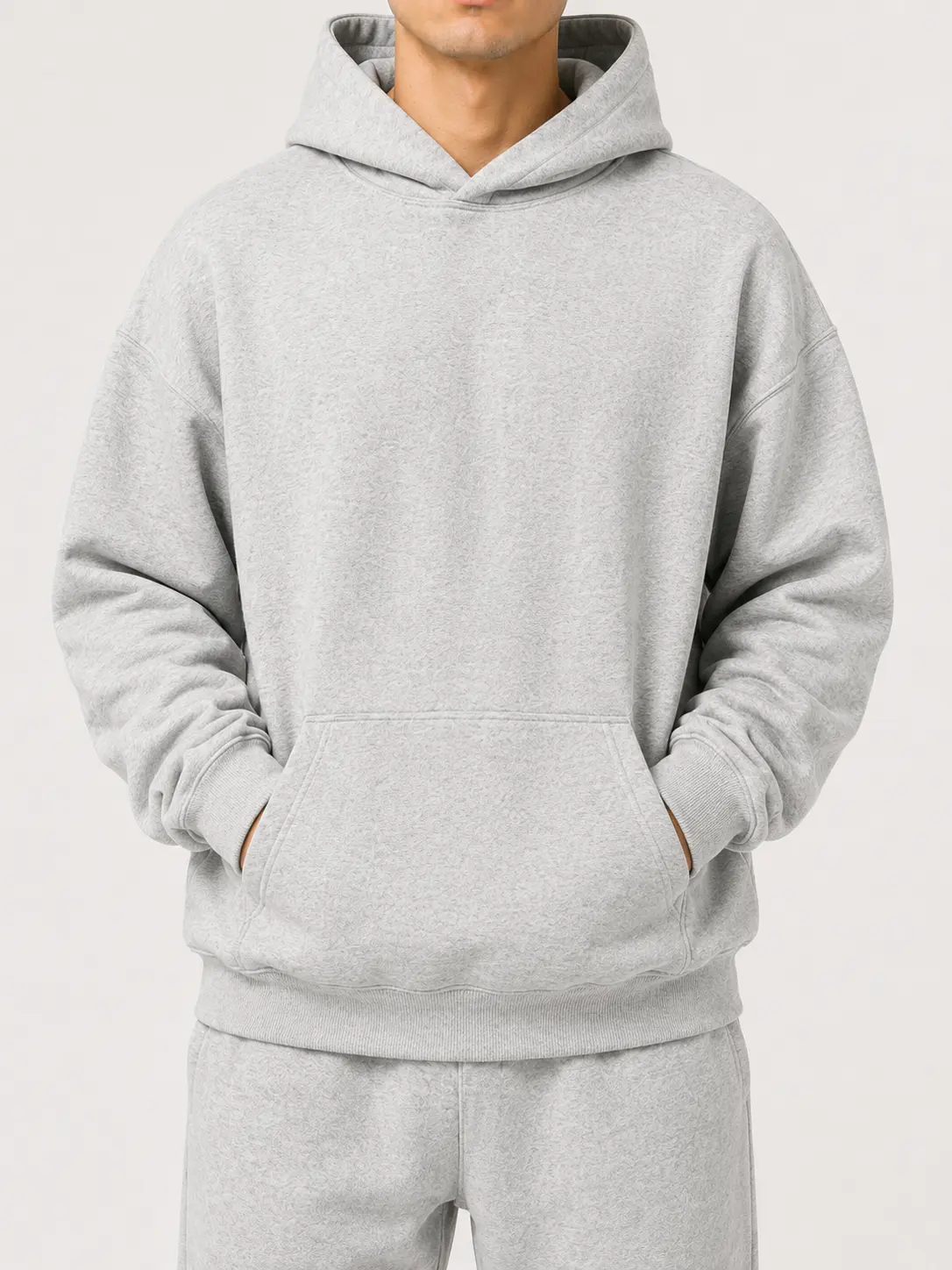 Oversized Light Gray Hoodie, Men's Casual Fleece Pullover Sweatshirt with Kangaroo Pocket, Solid Color Basic Streetwear Hoodie for Men
