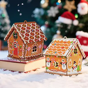 NEW DIY Wooden Jigsaw Puzzle Christmas Gingerbread House | 3D Diamond Art Kit | Detailed Diamond Art, Seasonal Craft Project | Desktop Christmas Festive Decor | DIY for Adults, Gift for Craft Enthusiasts/Christmas Shoppers | Handmade Holiday Gift wood San