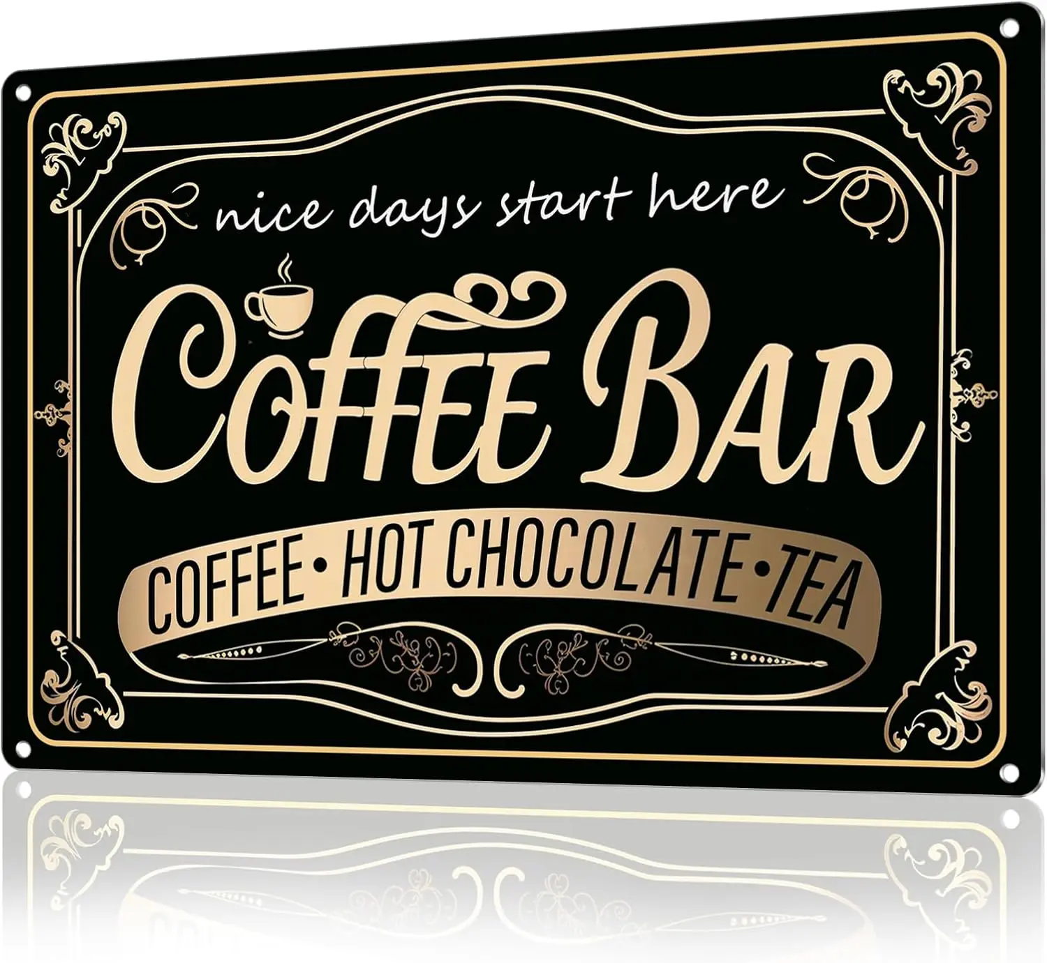 Vintage Metal Coffee Bar Wall Plaque - 12x8in Signage, Home Decor Products for Coffee Station Kitchen Mount, Indoor/Outdoor Use, Gift for Hot Chocolate Tea Lovers