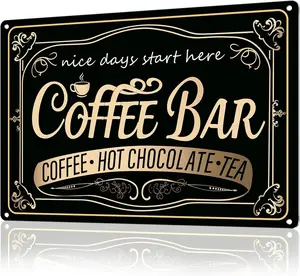 Coffee Bar Sign - 12 * 8'' Vintage Metal Signs With Coffee Hot Chocolate And Tea Coffee Signs For Coffee Station Home Kitchen Wall Decor, Indoor/Outdoor Use