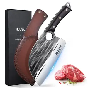 Huusk Enhance your kitchen with the Serbian Chef Knife. This forged butcher knife has a sturdy blade and wooden handle, perfect for outdoor cooking