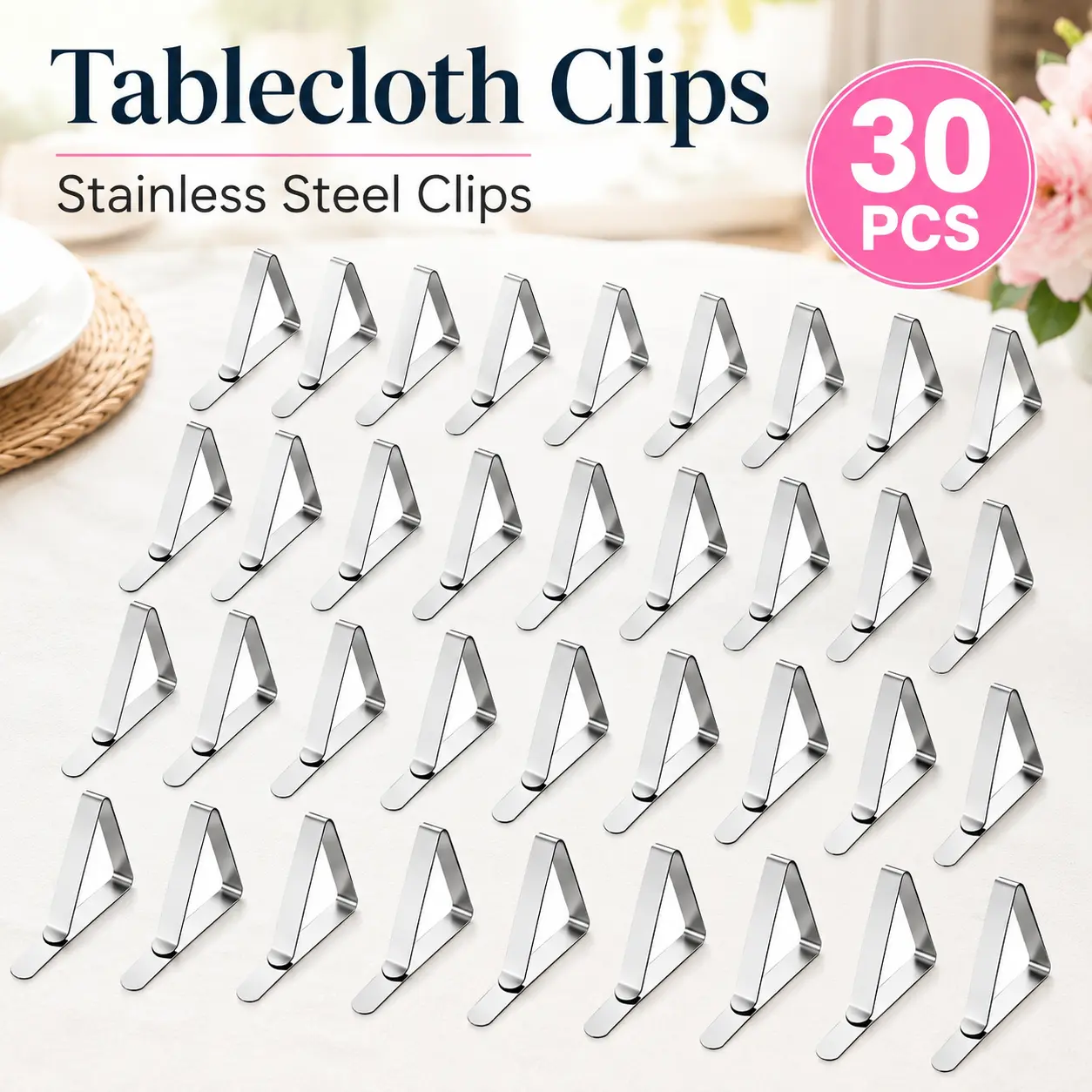 Tablecloth Clips Stainless Steel Tablecloth Clips 30Pack,Ideal for Home, Kitchen, Picnic, Patio & Party