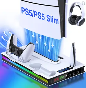 PS5 Stand and Turbo Cooling Station with Dual Controller Charging Station, RGB, 3 Levels Cooling Fan for PS5 Digital/Disc/Slim