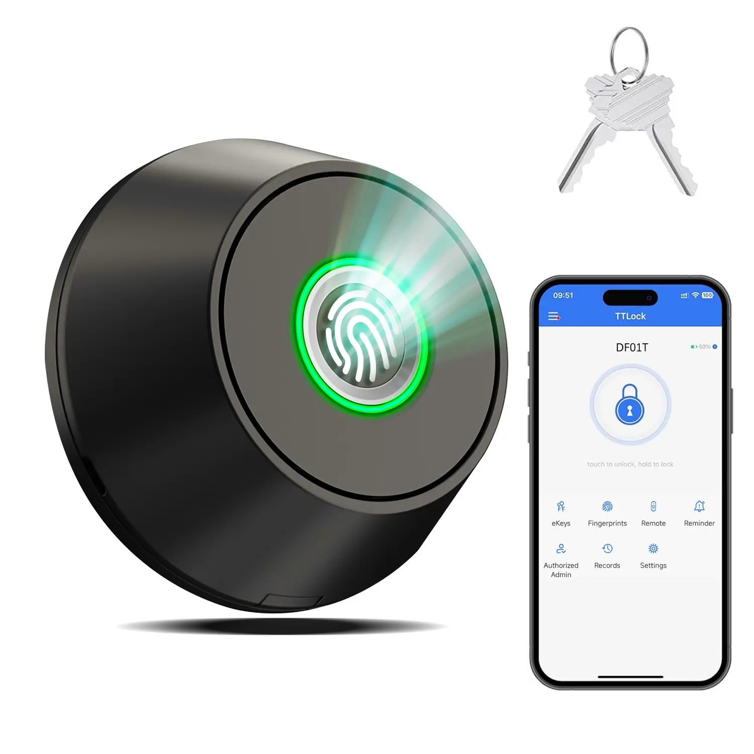Smart Fingerprint Keyless Entry Door Lock - Biometric Deadbolt with App Control, 2 Keys, 10-Month Battery Life, Auto/1-Button Lock, 15m Range, 360° Fingerprint Scanning, Enhanced Security, Hassle-Free Installation, IP66 Waterproof Deadbolt Replacement