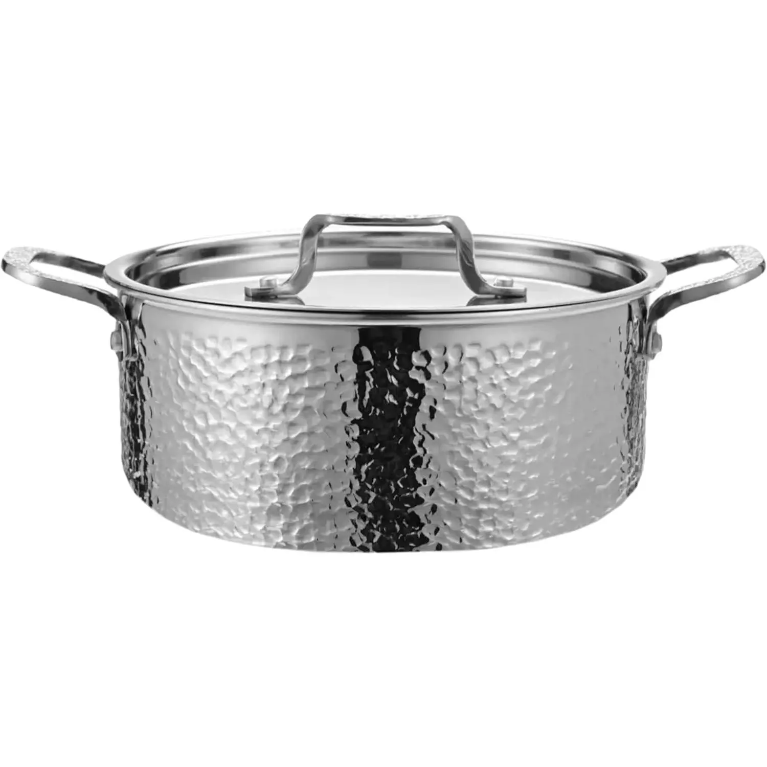 Vivicreate Tri-Ply Stainless Steel Stockpot – Deep Cooking Pot with Hammered Exterior, Compatible with All Stovetops, Even Heat Distribution, Durable Cookware for Soups, Stews, and More(5QT)