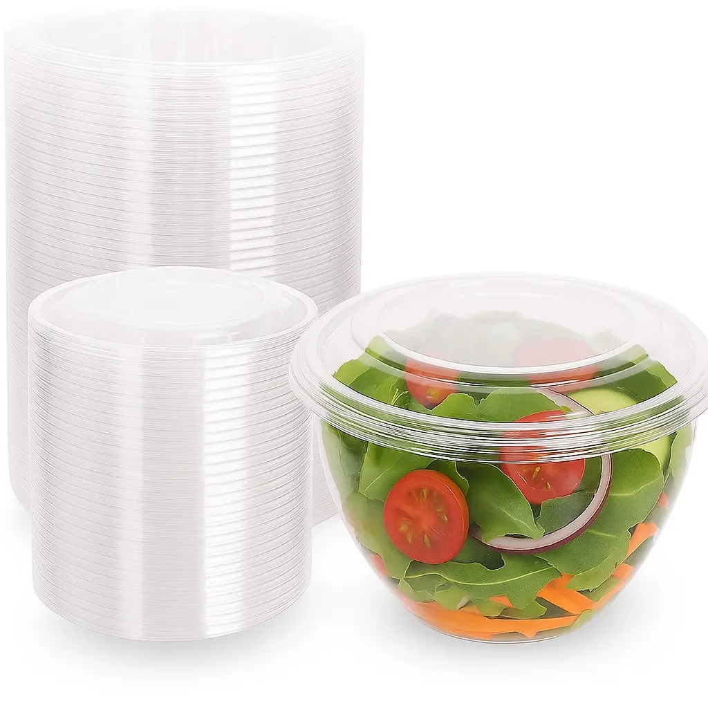 Ruthy's Outlet Plastic Salad Bowls W/Airtight Dome Lids Disposable - Clear Serving Bowls | BPA-Free | Leak-Proof | Meal Prep, Catering, Parties, Takeout, To-Go & Food Storage