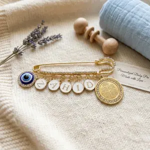 Personalized Nazar Duasi Four Qul Large Custom Stroller Baby Pin Protection Dua Children Muslim Blessing Jewelry Gifts for Baby Showers or Birthdays