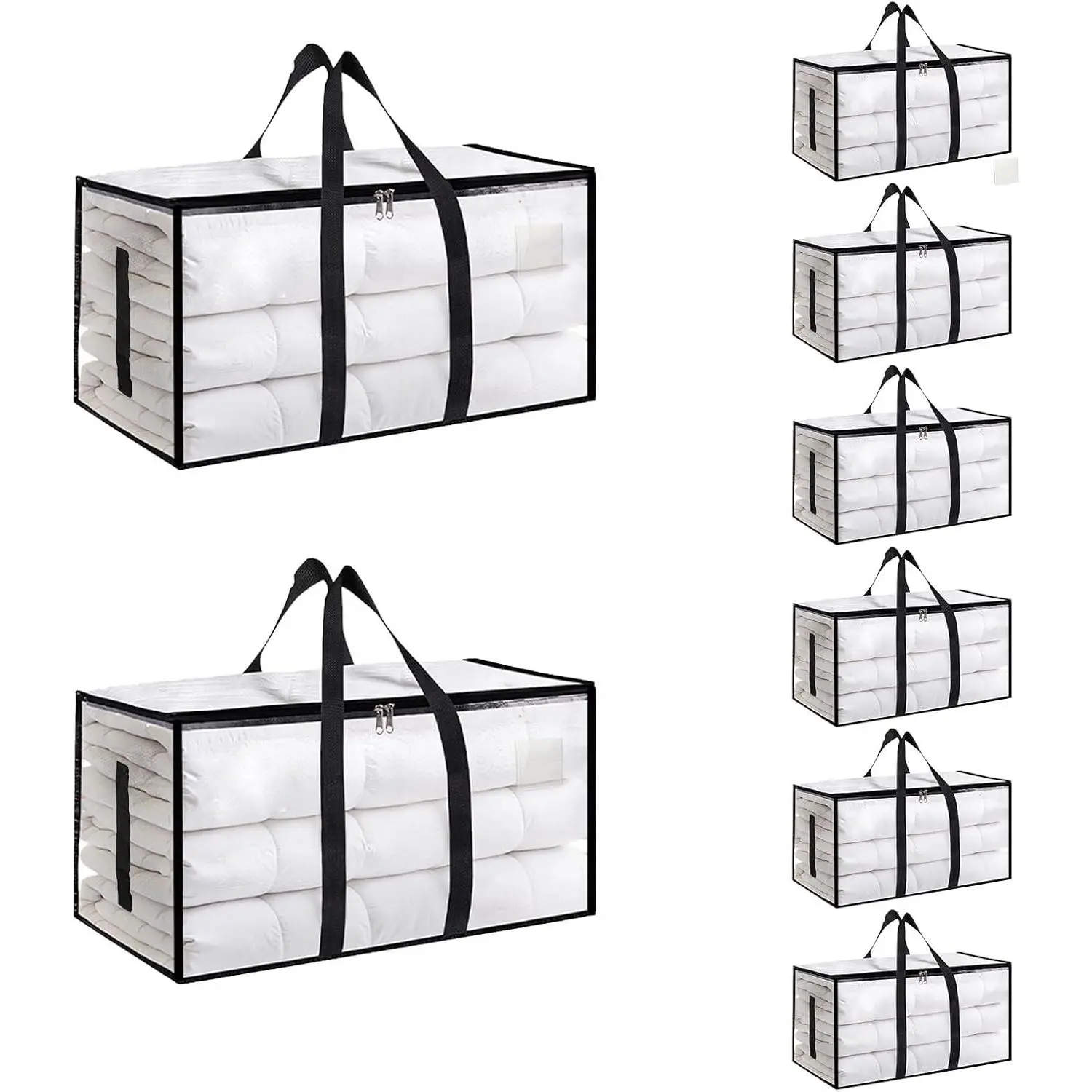 6-Pack Extra Large Heavy-Duty Home Supplies Storage Organizer Bags, Waterproof Leak-Proof Ziplock Totes with Handles, Foldable Wardrobe Organizer Pouches for Bedding Bed Sheet Storage