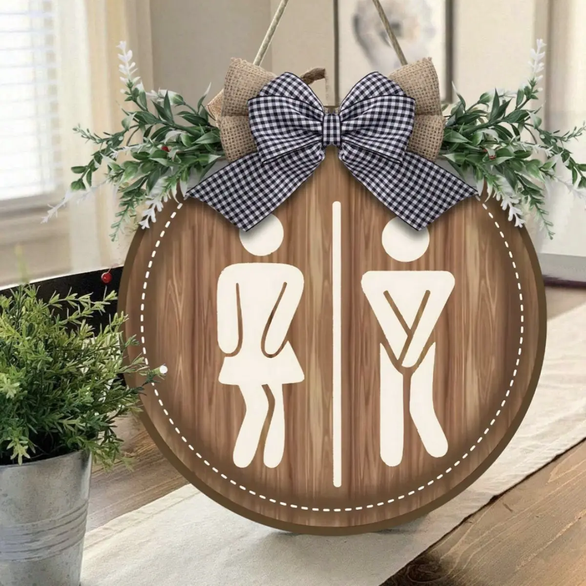Wooden Gender Sign Bathroom Decoration Wall Hanging, Rustic Farmhouse Decor for Restroom, Unique Christmas Gift Idea, Wooden Home Sign, Indoor Home Decoration, Aesthetic Room Decoration