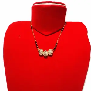 Daily Use Mangalsutra for Women Elegant Heart Design with Rhinestones and Black Beads Necklace