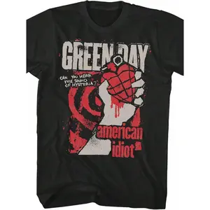 Green American Women Mens Black Short Sleeve T Shirt Punk Rock Vintage Style Graphic Tees