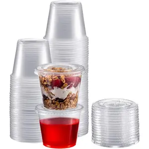 Portion Cups with  (5.5 Ounces, 100 Pack) - Disposable Plastic Cups for Meal Prep, Portion Control, Salad Dressing & More