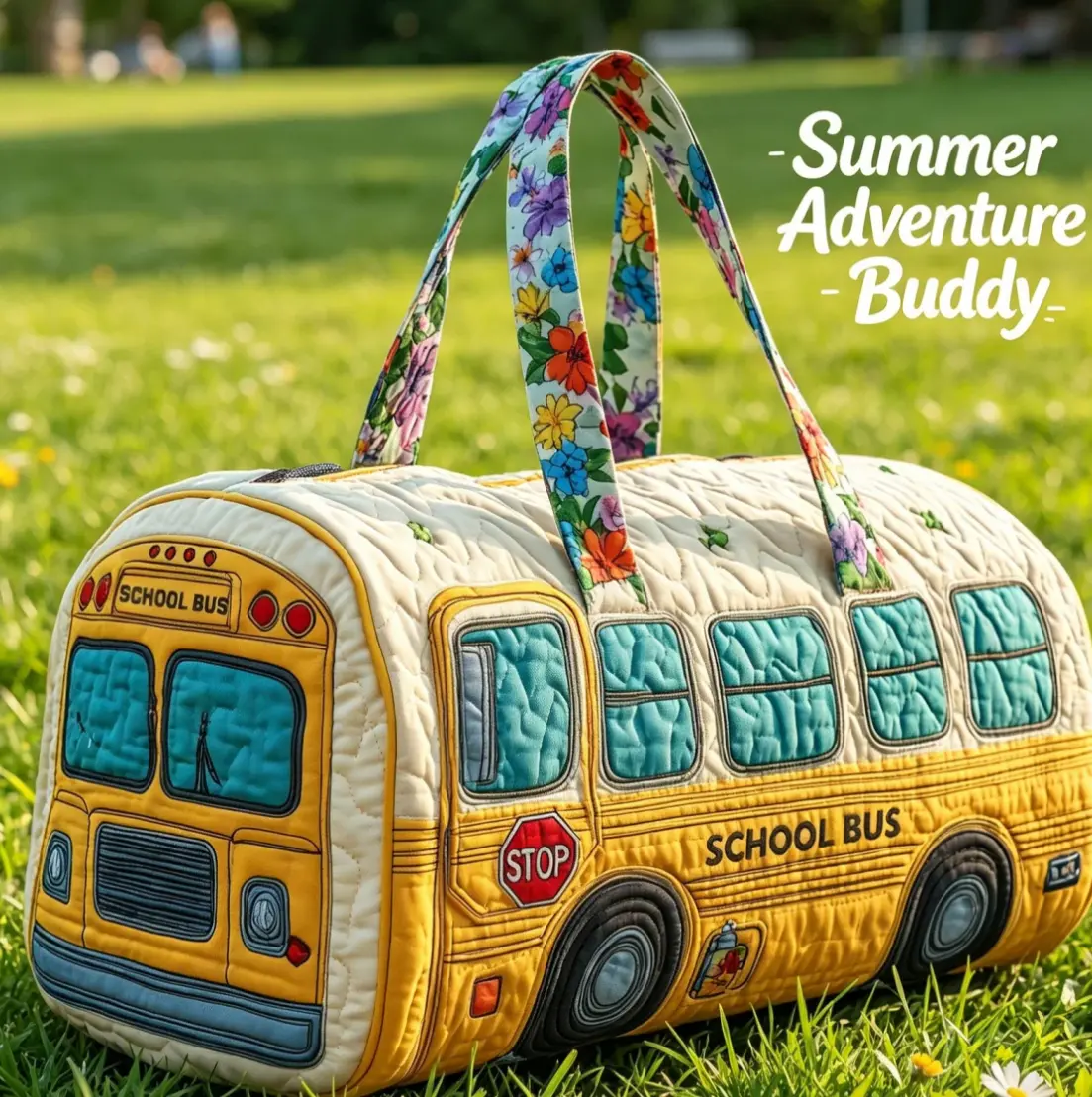 Cute Bus Design Quilted Weekender Duffel Bag, Unisex Lightweight Carry On Luggage for Weekend Trips, Multifunctional Travel Bag, Handle, Bus-Shaped, Cute Duffel, Duffel Bags