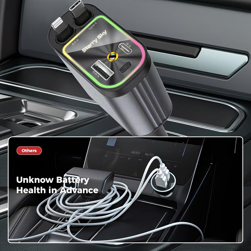4-in-1 Car Roof Super Fast Retractable Car Charger with Anti-Tangle Retractable Cables, Dual Charge Port，Starlight In Roof Fast Charging Adapter -Automotive car charger led light Vehicle