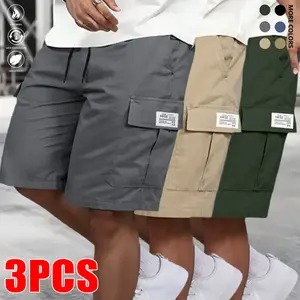 3-piece set, men's work shorts set - heavy-duty tear-resistant fabric, practical pockets, adjustable waistband |     Suitable for exercise, hiking, and construction work, great value summer set