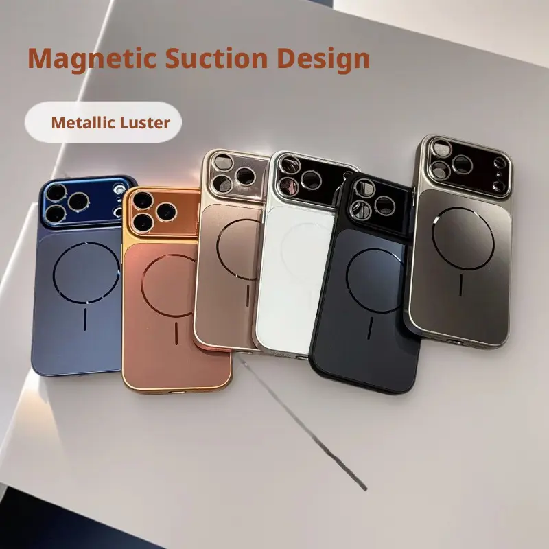 Light Luxury Metallic Glossy Large Window Shockproof iPhone Casing, Magnetic Light Gradient Back Panel, Anti-Drop Design, Compatible with iPhone 17/16/15/14 Pro Max Smartphone Cellphone Handheld Devices Accessory