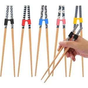 5 Pairs Reusable Learning Training Chopsticks Set for Children Adults Beginners, With Assistant Trainer, Easy to Hold, Dishwasher Washable (8.86 Inches)