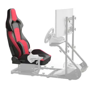 Red Reclinable Bucket Style Racing Simulator Seat, Adjustable Lock Slide PU Leather Racing Cockpit, Reinforced Iron Frame Racing Chair with 8 Anti-Slip Support Feet for PC Game Console Home Racing Gaming Use