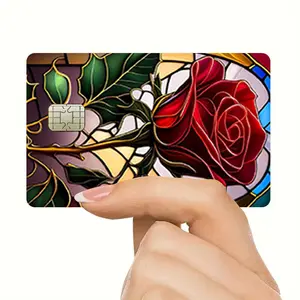 Rose Pattern Credit Card Sticker, 2 Counts/set Ultra-thin Matte Waterproof Scratch Resistant Durable Card Stickers, Compatible with Small Chip Cards, Self Adhesive Stickers, Floral Pattern Sticker