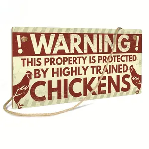 Vintage Wooden Warning Sign, Rustic Farmhouse Design, High-Training Chicken Protection, Fun Animal Theme Decor, Farmhouse Decoration, Suitable for Chicken Coops and Gardens, Wood Home Sign, 3.9x7.8 Inches