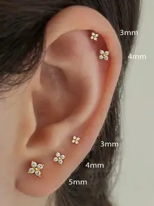 Tiny Gold Clover Design Stud Earrings, Fashionable Earrings for Women & Girls, Trendy All-match & Exquisite Jewelry for Birthday Gift, Floral Stud Earrings