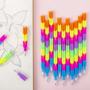 12pcs Colorful Student Building Block Drawing Pencils Set, Detachable 8 Sections, No Sharpening Needed, Suitable for Home School Office Use