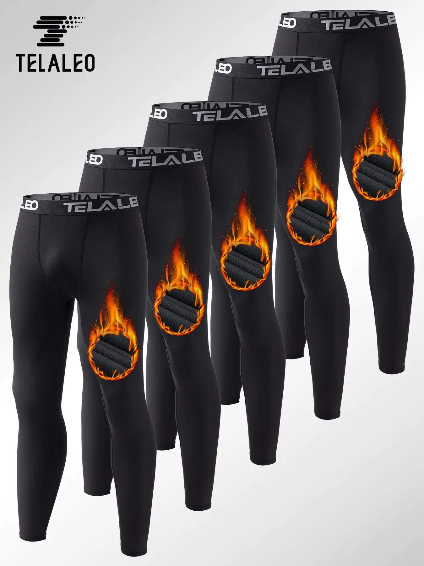 TELALEO 5 value pack Men's Thermal Compression Pants Fleece Lined Sports Tights Athletic Leggings Cold Weather Baselayer Winter Gear Polyester Material - Menswear outdoorfun