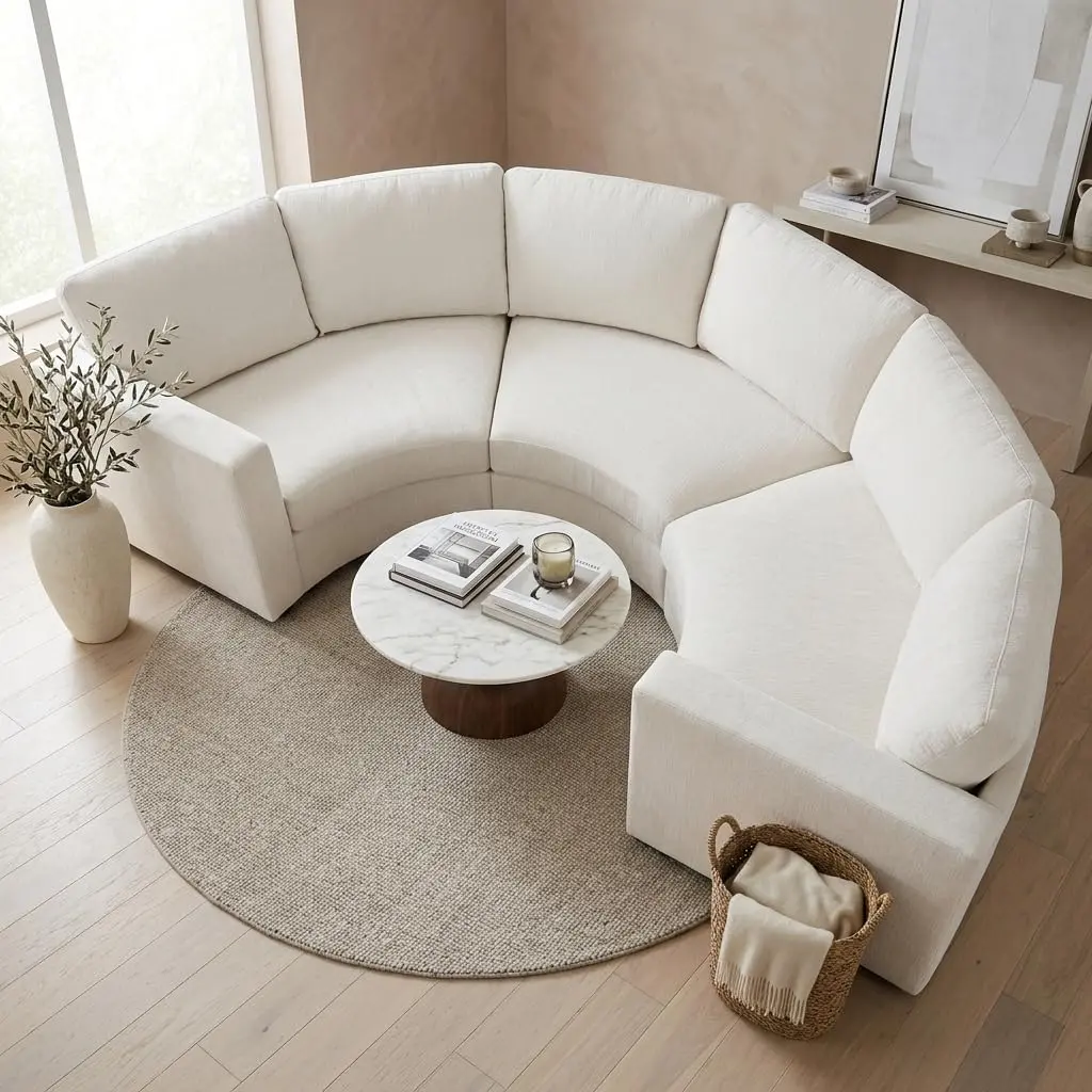 109.4'' Curved Modular Sectional Sofa, 3 Seat Semi Circular Chenille Couch with Deep Seating, Modern Round Sofa with Soft Upholstery, Contemporary Conversation Sofa for Living Room & Apartment，Beige