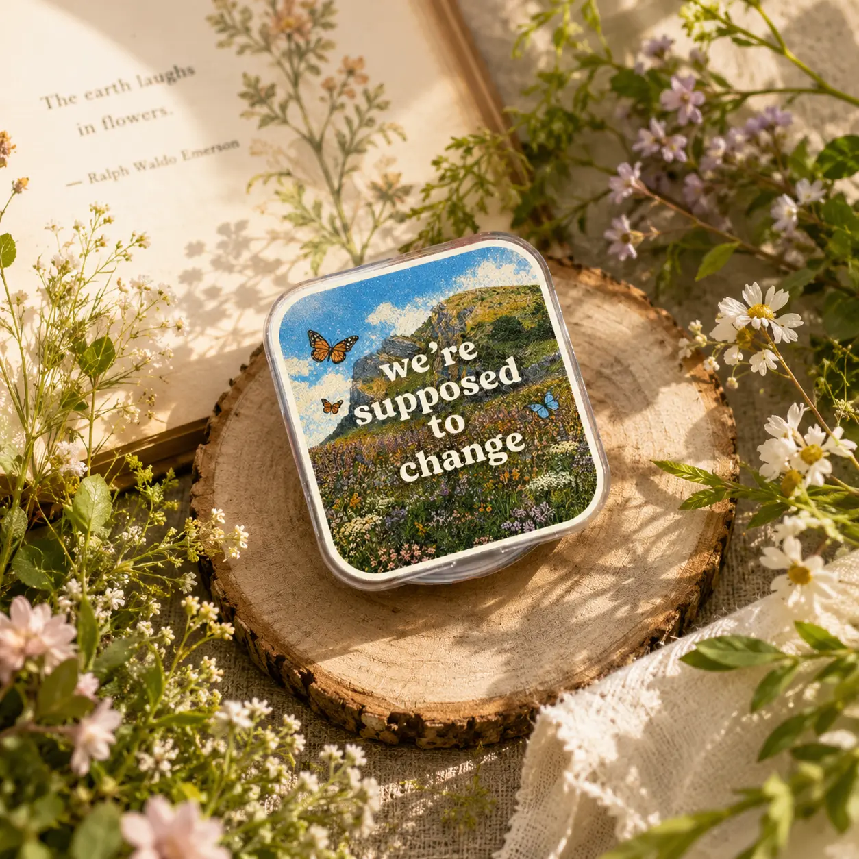 We're Supposed to Change Magnetic Phone Grip Stand, Inspirational Nature MagSafe Pop Socket, Butterfly Kindle Grip, Cottagecore Phone Holder