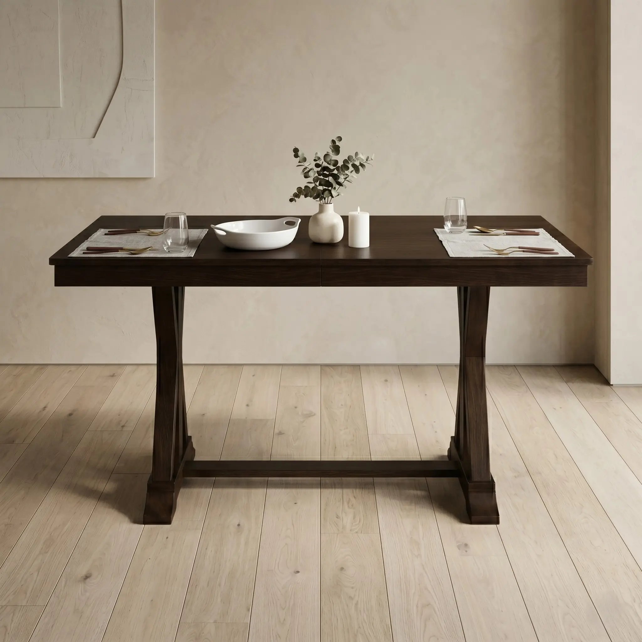 Favorer Talon 60-inch Rectangle Traditional Dining Table - Sturdy Trestle Base, Solid Wood Construction, Formaldehyde-Free Indoor Furniture, 59.1"l x 35.4"w x 29.3"h, Requires Setup, Seats 6 for Family Dinners & Gatherings